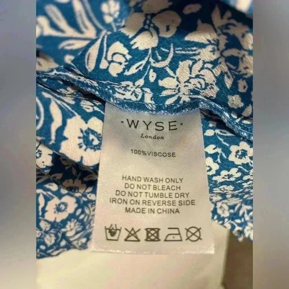 WYSE London Blue Floral Long Sleeve Frill Button Down Blouse Top Womens Size 3 - Picture 4 of 6
